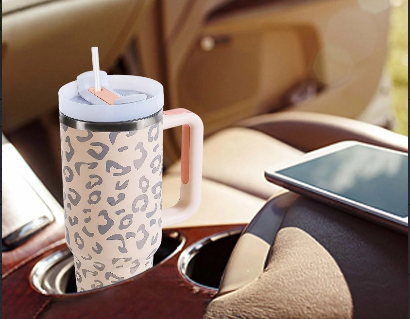 40oz Travel Coffee Mug – BPA-Free Stainless Steel Tumbler with Straw & Handle