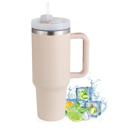 40oz Travel Coffee Mug – BPA-Free Stainless Steel Tumbler with Straw & Handle